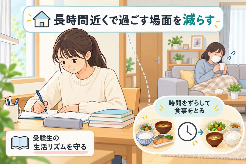 受験生と体調不良の家族が長時間近くで過ごす場面を減らす工夫